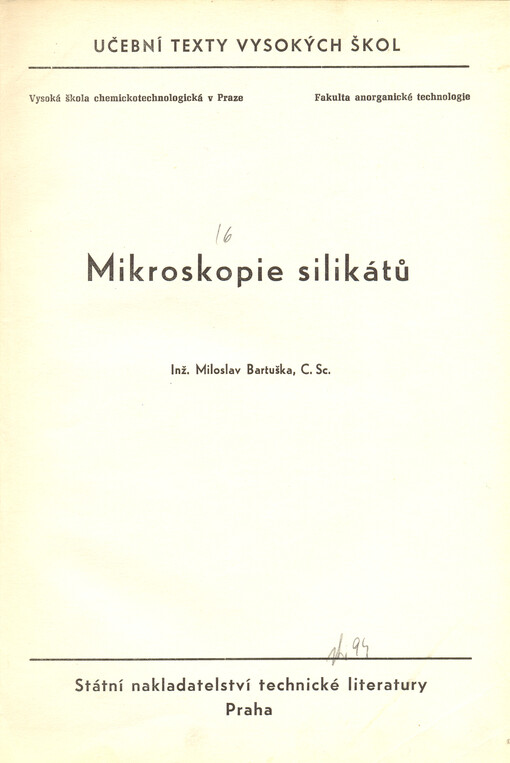 Mikroskopie silikátů :určeno pro posl. fak. anorganické technologie