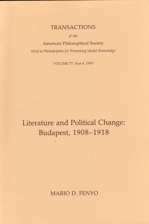 Literature and political change :Budapest, 1908-1918