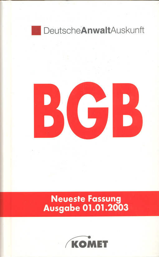BGB : neuste Fassung, Ausgabe 01.01.2003   