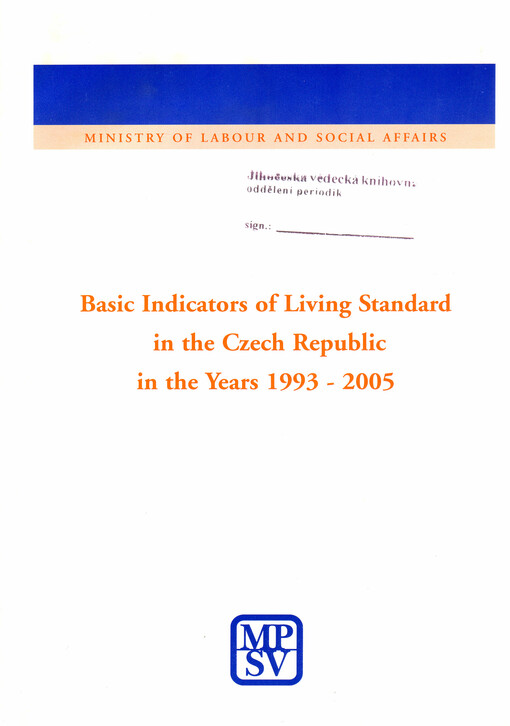Basic indicators of living standard in the Czech Republic in the years 1993-2005