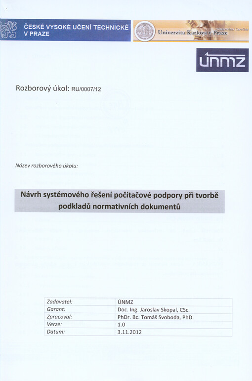 Návrh systémového řešení počítačové podpory při tvorbě podkladů normativních dokumentů