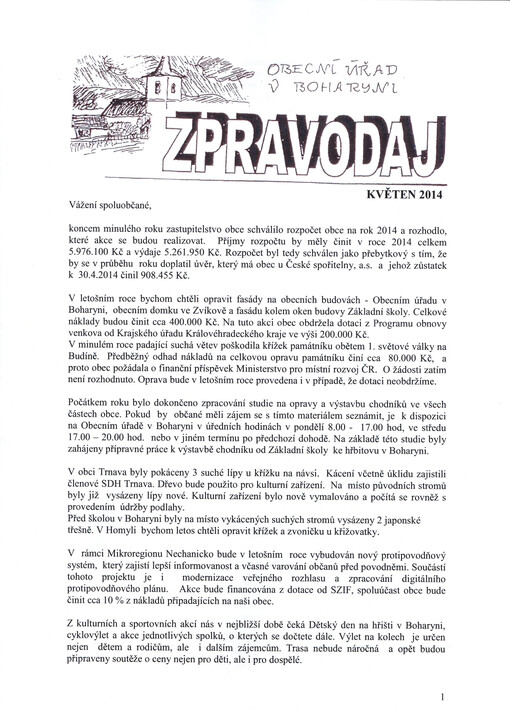 Zpravodaj :Obecní úřad v Boharyni