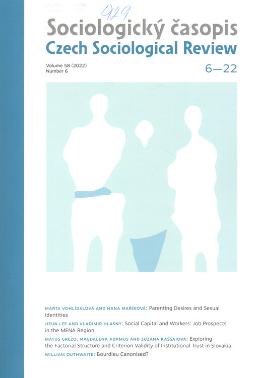 Sociologický časopis = Czech sociological review = Revue de sociologie = Sociological review = Sociologičeskij žurnal = Sociologische Zeitschrift