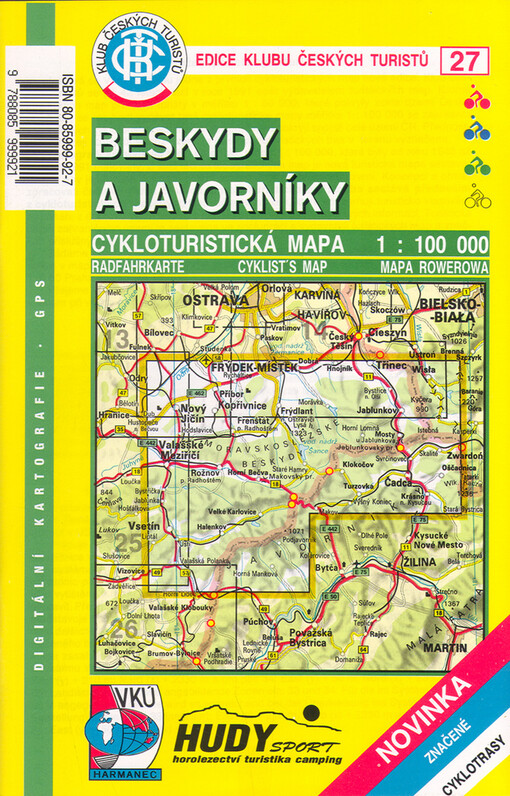 Beskydy a Javorníky cykloturistická mapa 1:100^000 : novinka - značené cyklotrasy : digitální kartografie GPS