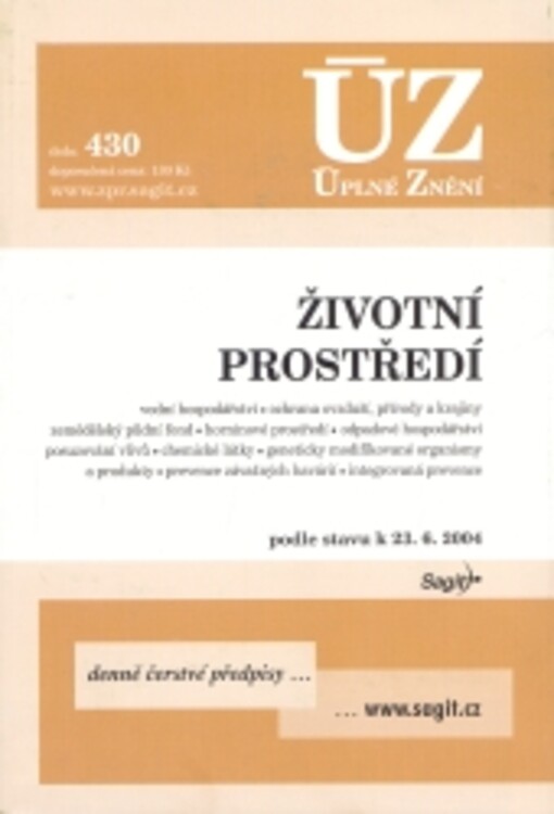Životní prostředí :vodní hospodářství, ochrana ovzduší, přírody a krajiny, zemědělský půdní fond, horninové prostředí, odpadové hospodářství, posuzování vlivů, chemické látky, geneticky modifikované organismy a produkty, prevence závažných havárií, integrovaná prevence : podle stavu k 23.6.2004