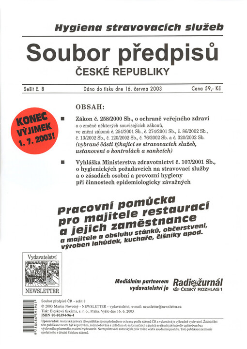 Hygiena stravovacích služeb :pracovní pomůcka pro majitele restaurací a jejich zaměstnance a majitele a obsluhu stánků, občerstvení, výroben lahůdek, kuchaře, číšníky a pod.