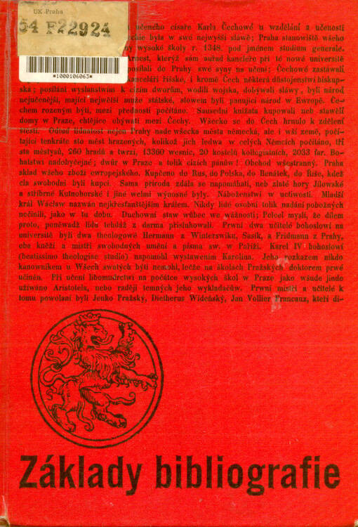 Základy bibliografie :Vysokošk. učebnice