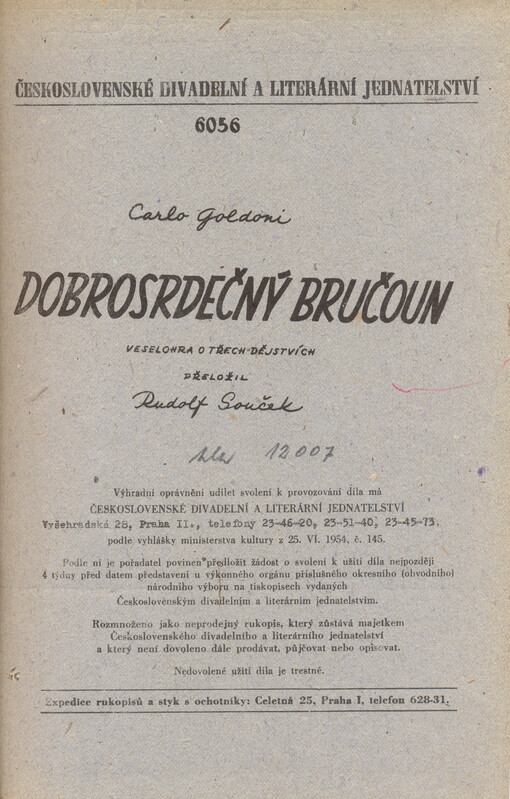 Dobrosrdečný bručoun :veselohra o třech dějstvích