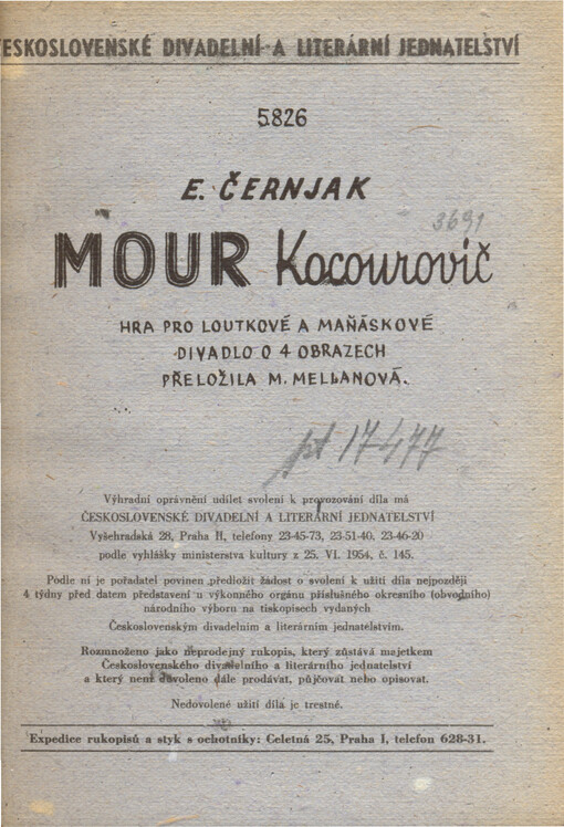 Mour Kocourovič :hra pro loutkové a maňáskové divadlo o 4 obrazech ...