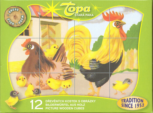 12 dřevěných kostek s obrázky : domácí zvířata   