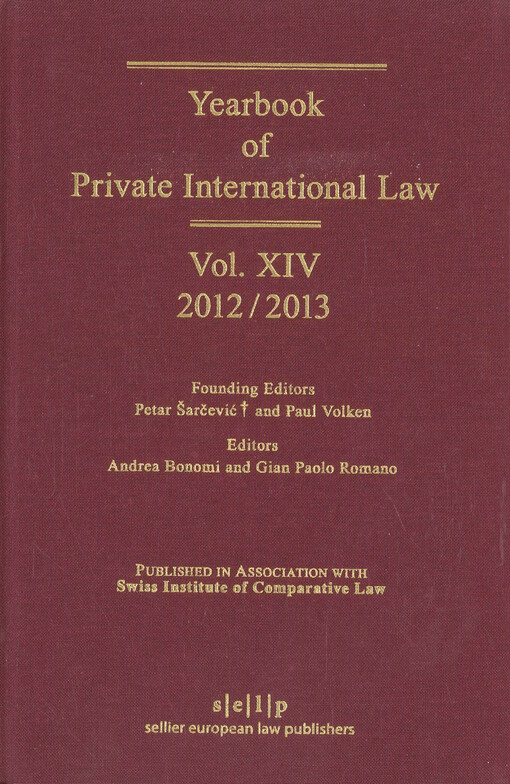 Yearbook of private international law.Volume XIV - 2012/2013