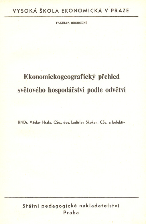 Ekonomickogeografický přehled světového hospodářství podle odvětví