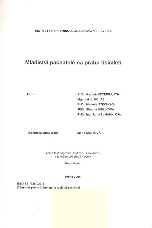 Mladiství pachatelé na prahu tisíciletí