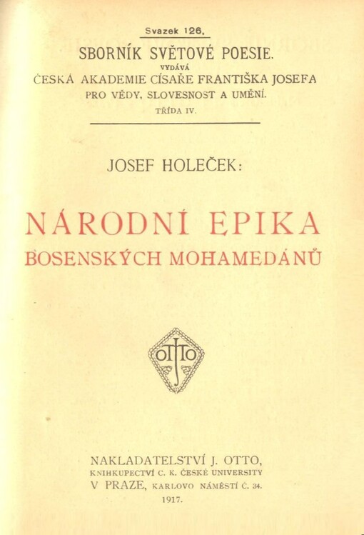 Národní epika bosenských mohamedánů.Díl 1