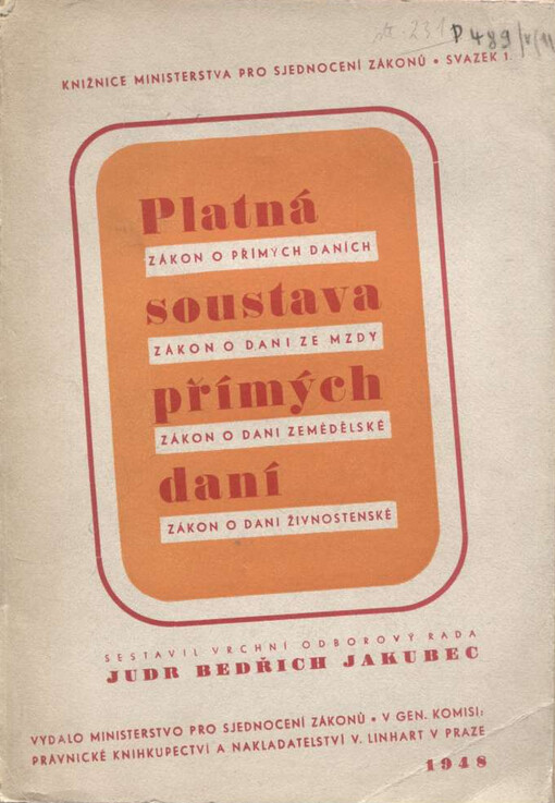 Platná soustava přímých daní pro zemi Českou a Moravskoslezskou a Slovensko