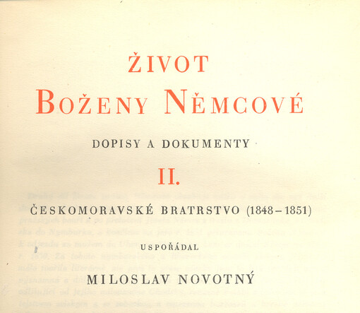 Život Boženy Němcové :dopisy a dokumenty.II.,Českomoravské bratrstvo (1848-1851)