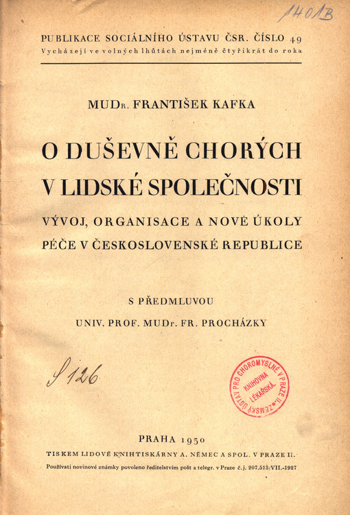 O duševně chorých v lidské společnosti : vývoj, organisace a nové úkoly péče v Československé republice