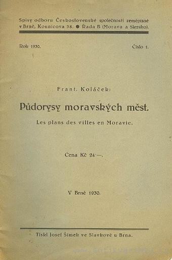 Púdorysy moravských měst =Les plans des villes en Moravie
