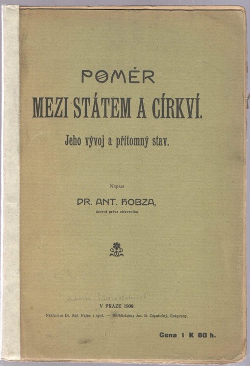Poměr mezi státem a církví :jeho vývoj a přítomný stav