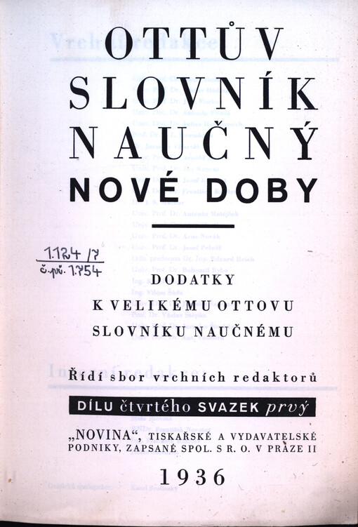 Ottův slovník naučný nové doby :dodatky k Velikému Ottovu slovníku naučnému